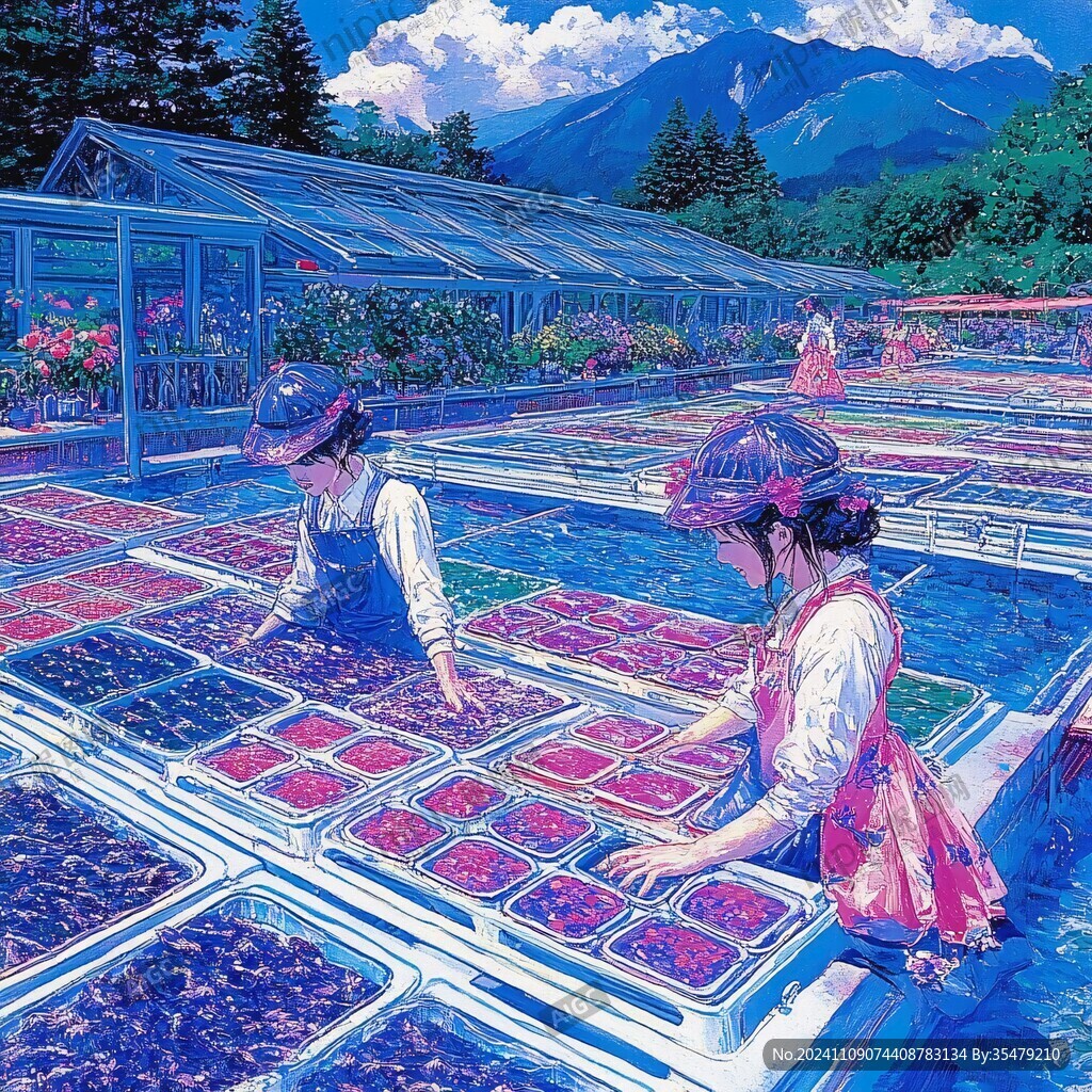 采摘农家少女插画