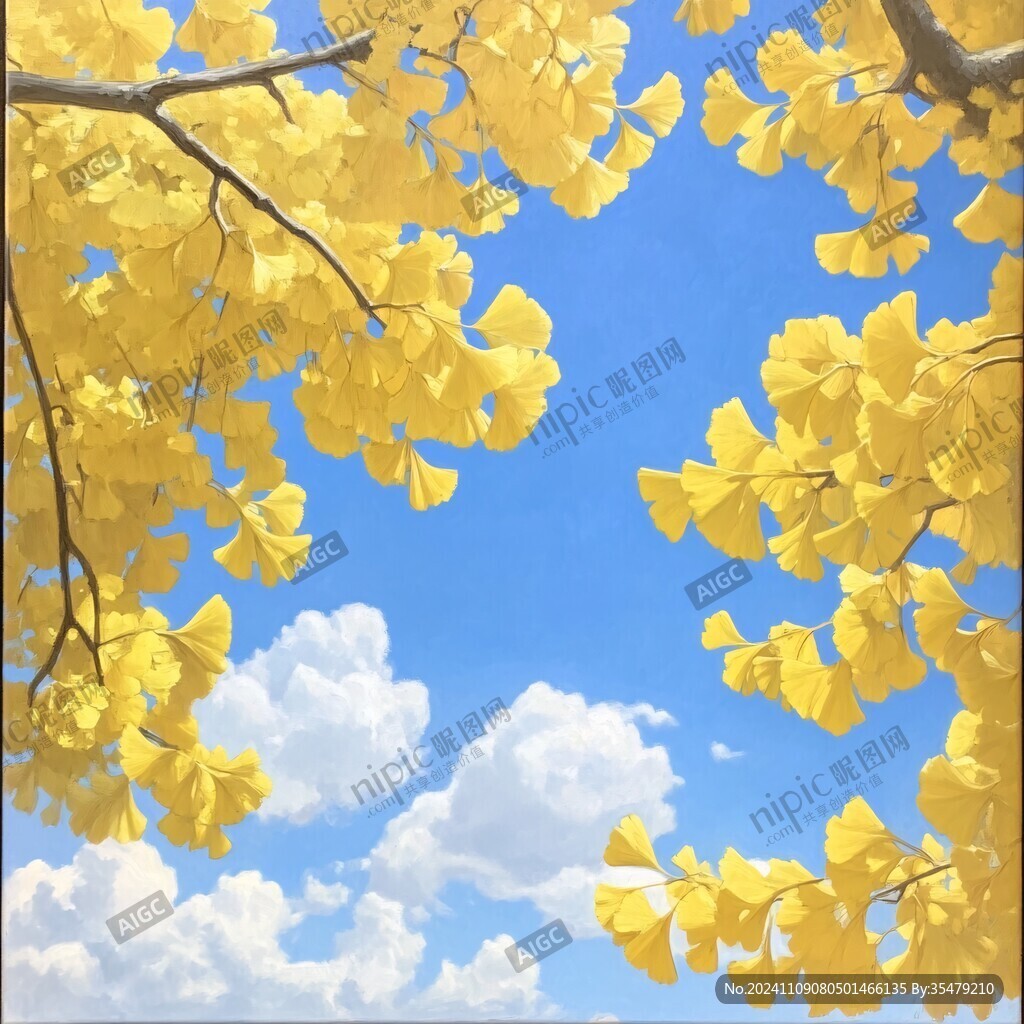 黄色树叶蓝天白云