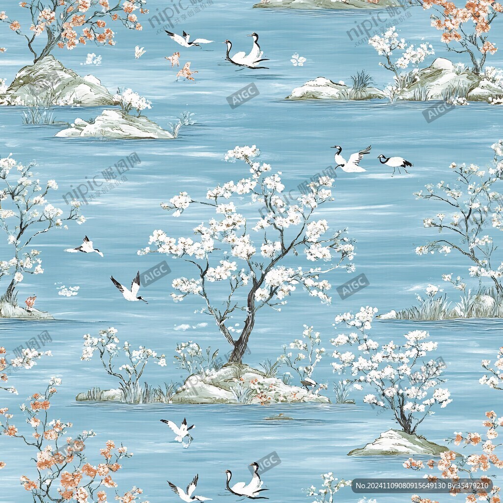 新中式花鸟数码印花