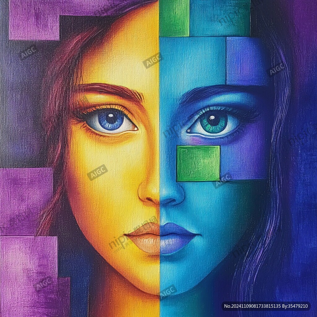 人脸色块拼接装饰画