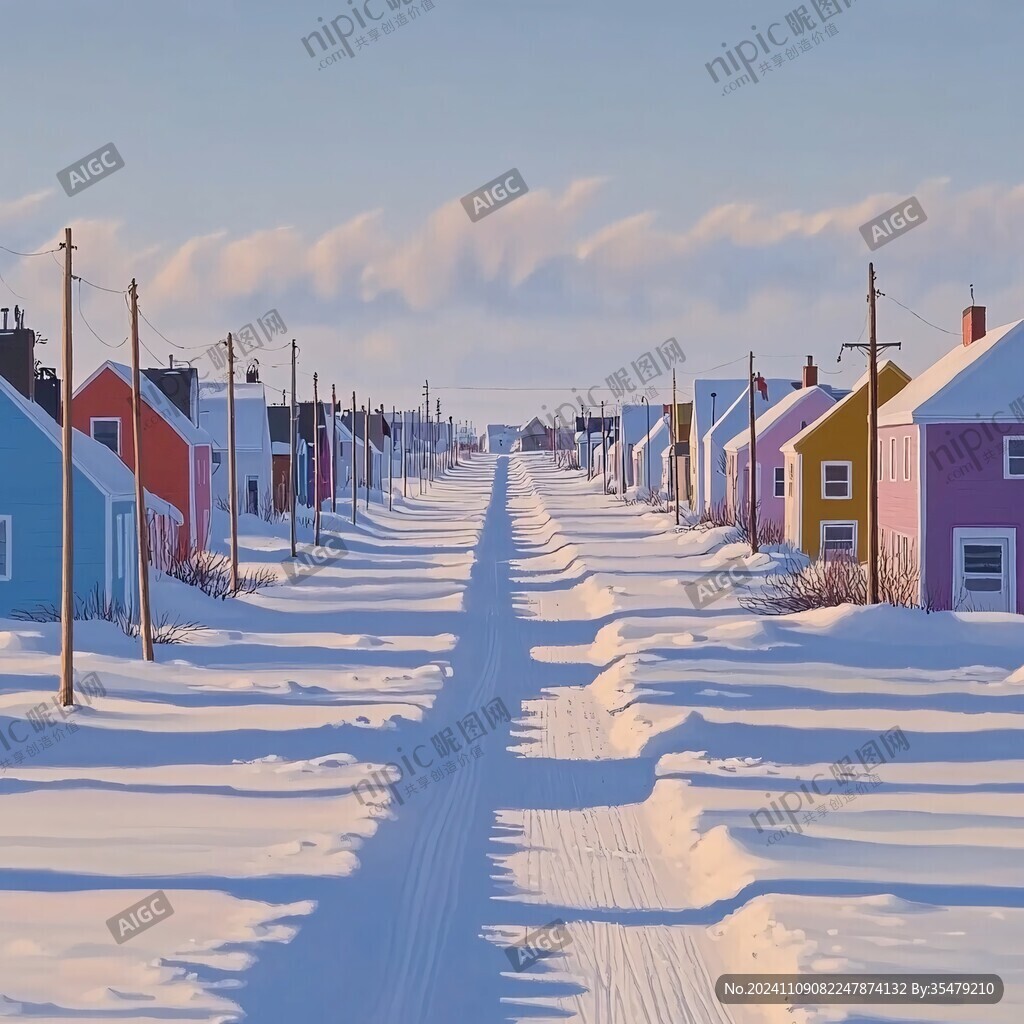 昏黄的雪景街道