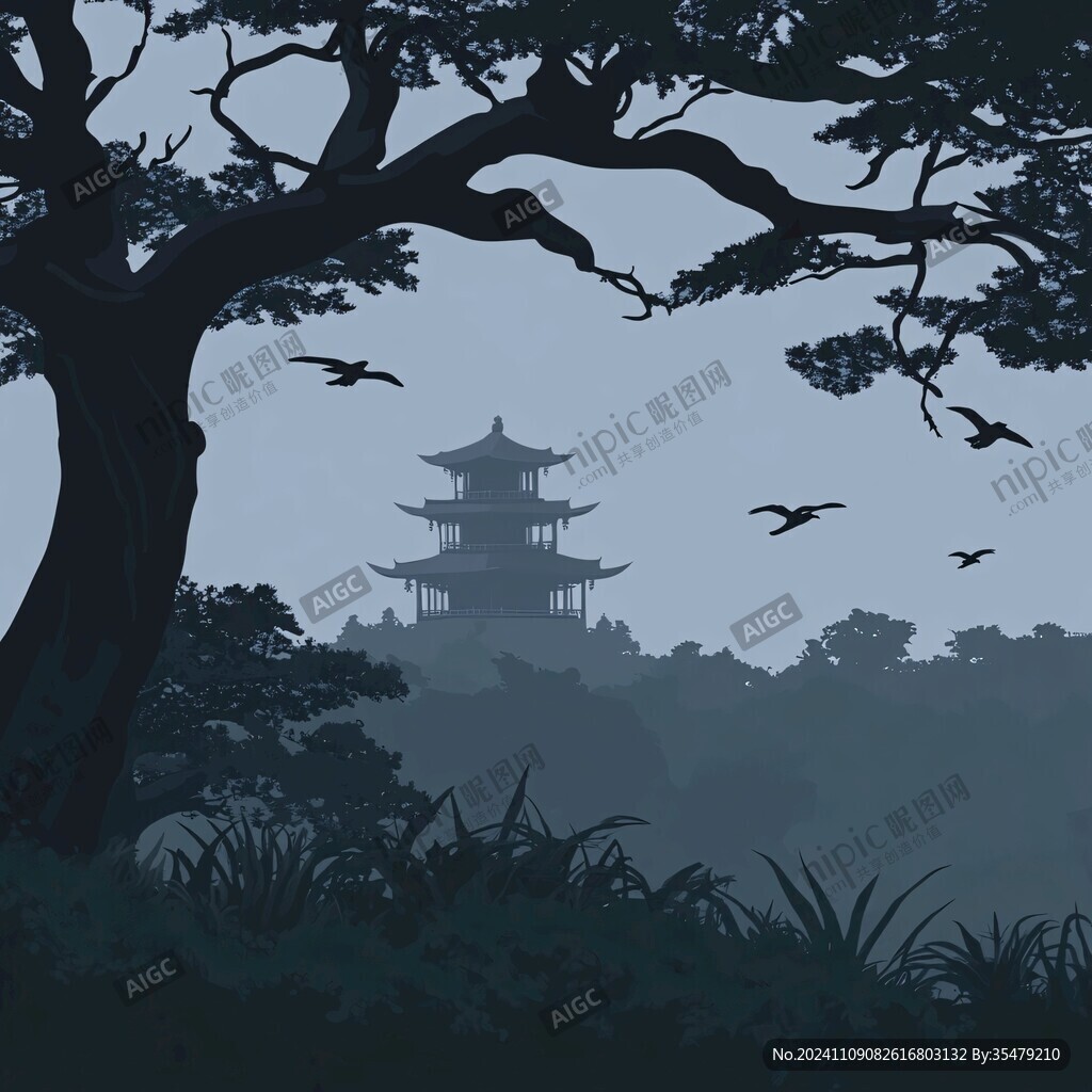 白鹭塔插画