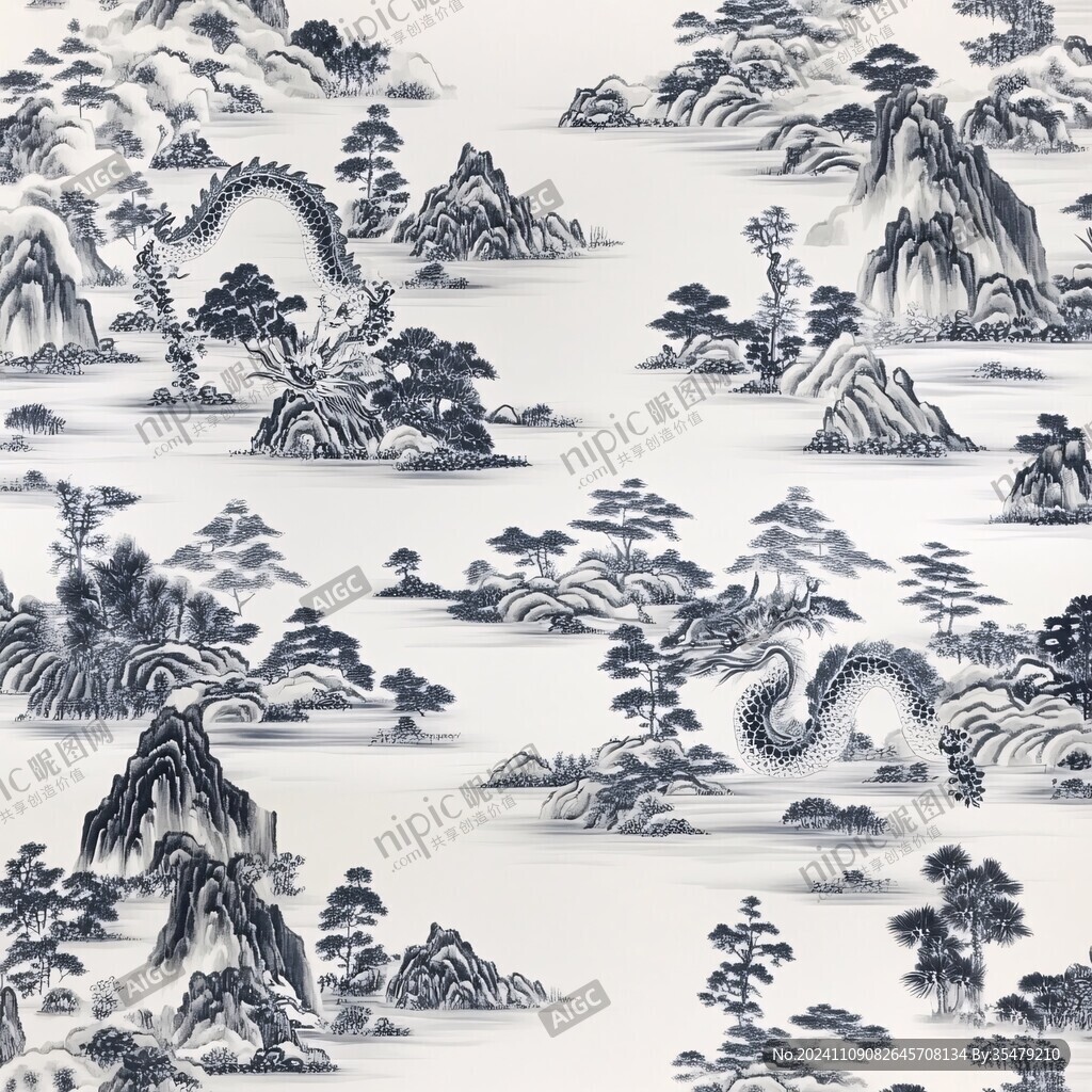 山水瓷屏