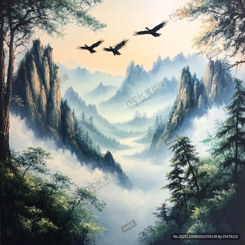 迎客松油画