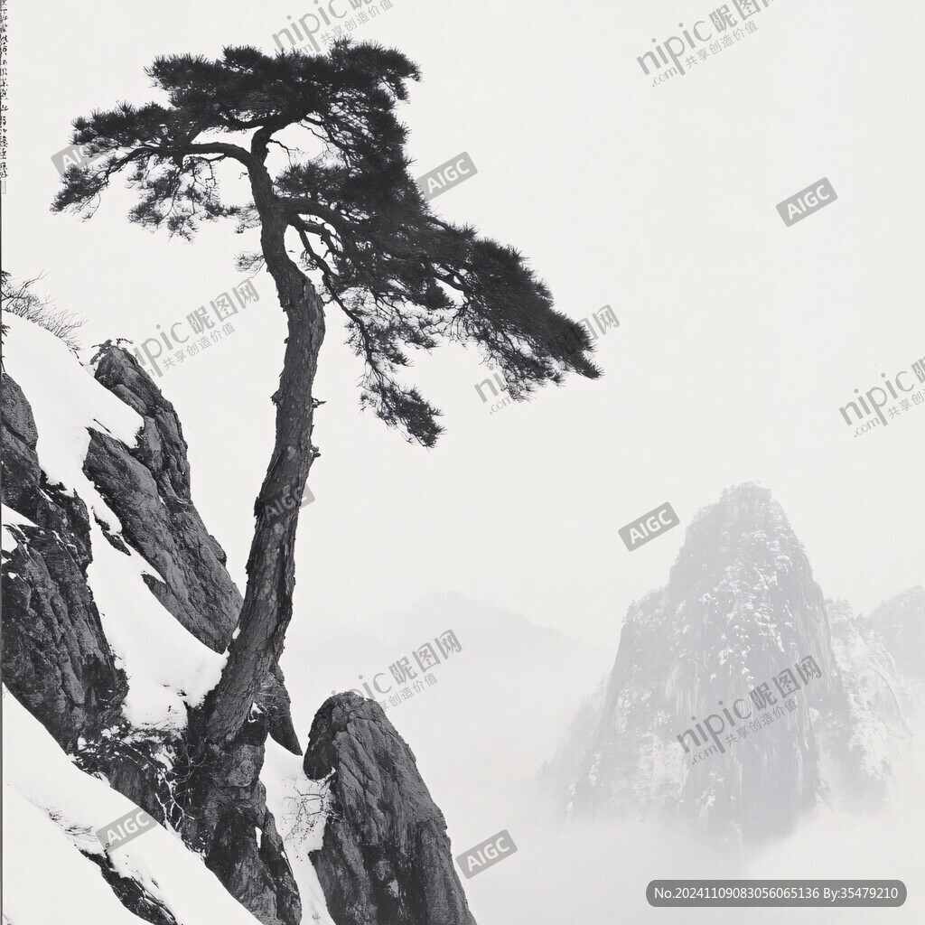 迎客松水墨山川