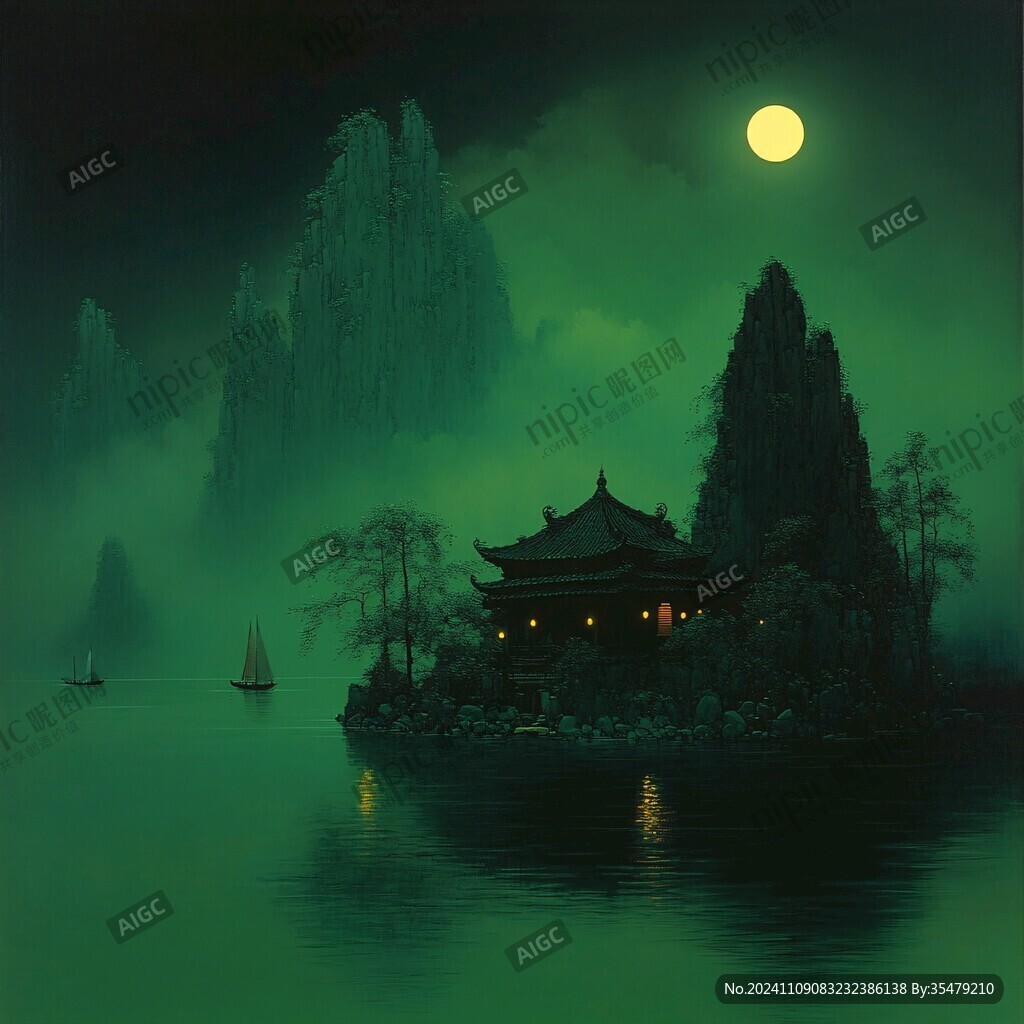 楼阁山水意境画
