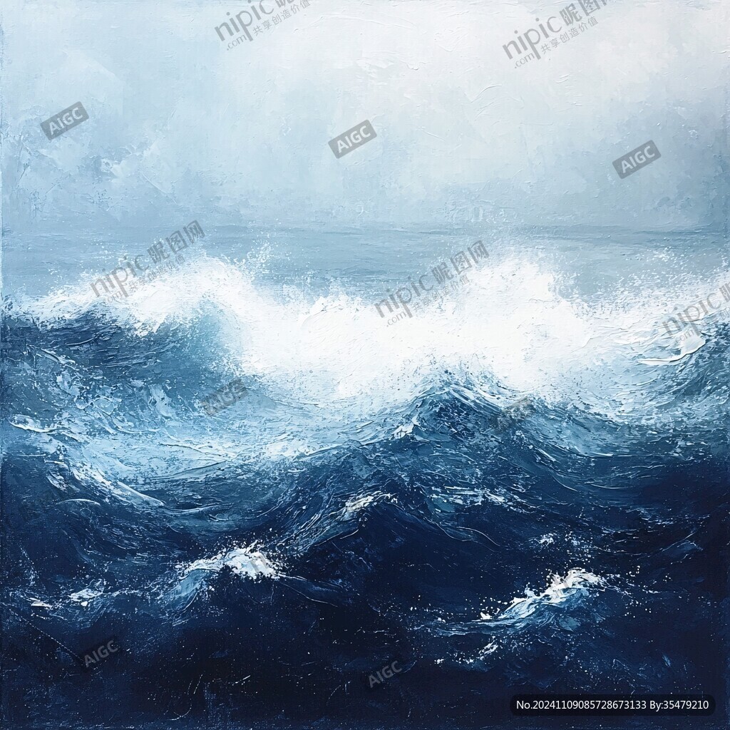 海浪油画