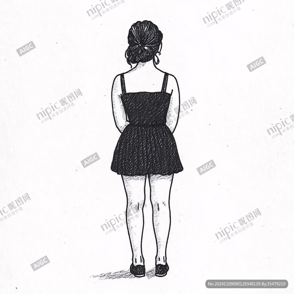 手绘女孩背影