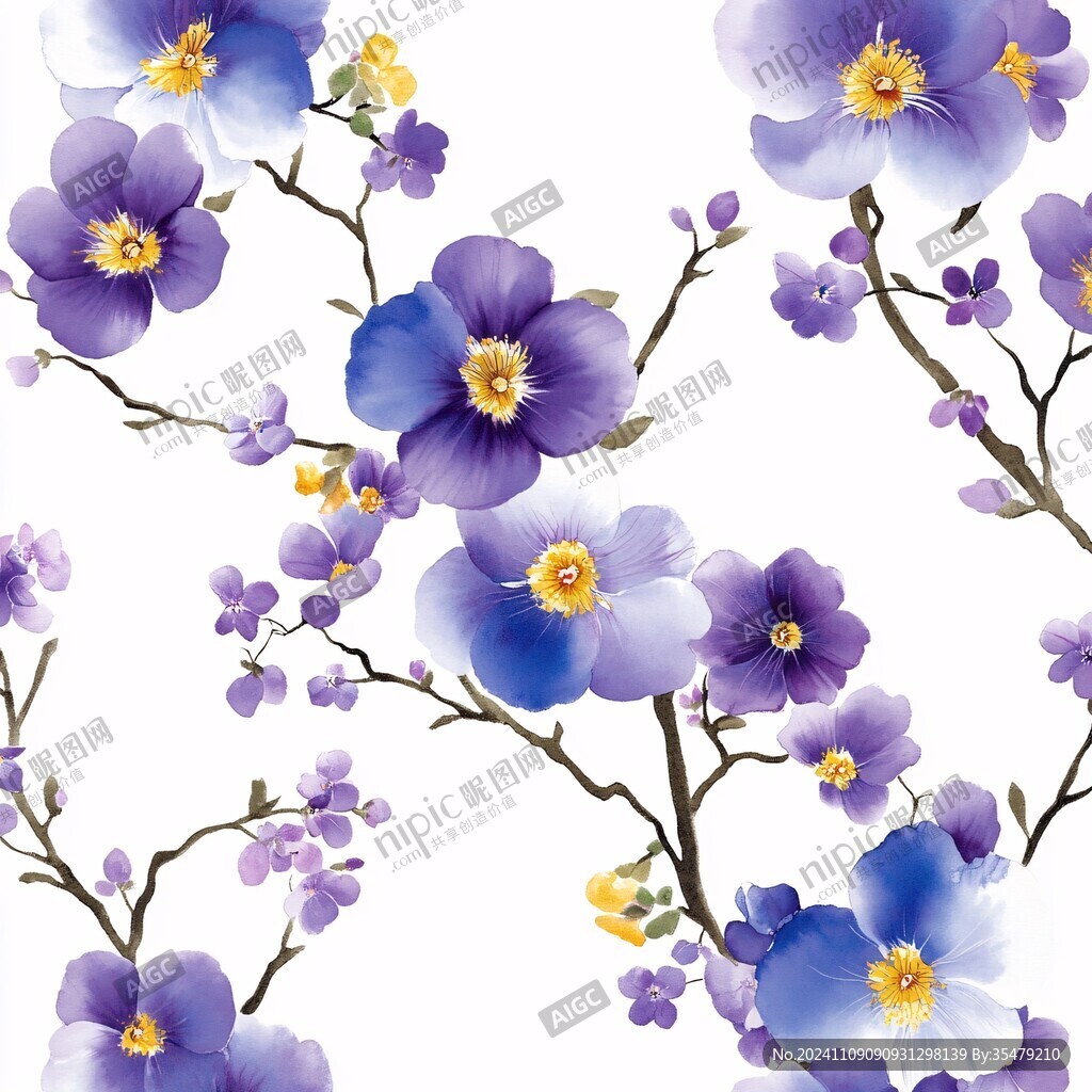 紫色精美花手绘