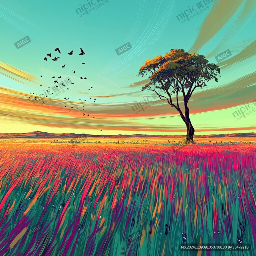荒野黄昏插画