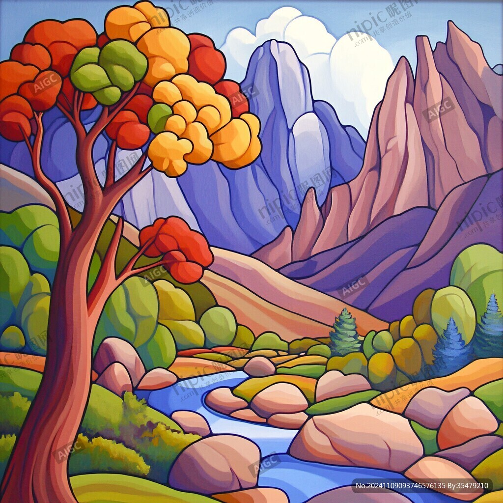 自然风景扁平画