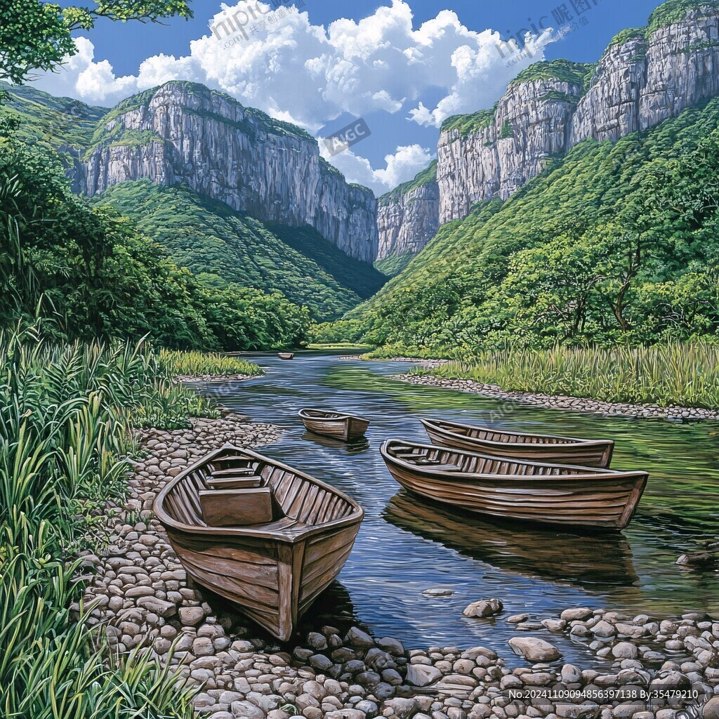 山水景观小船