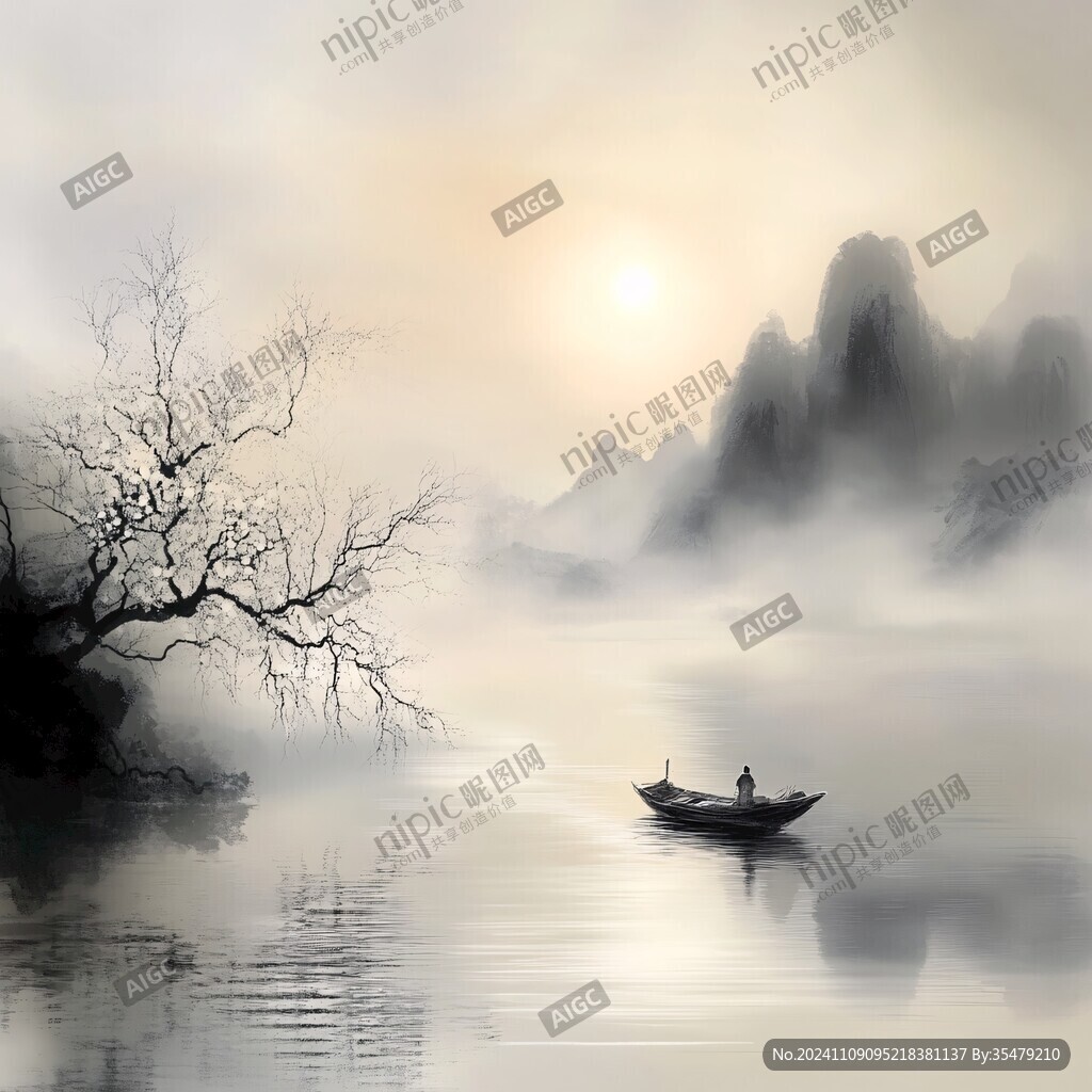 一叶孤舟意境画