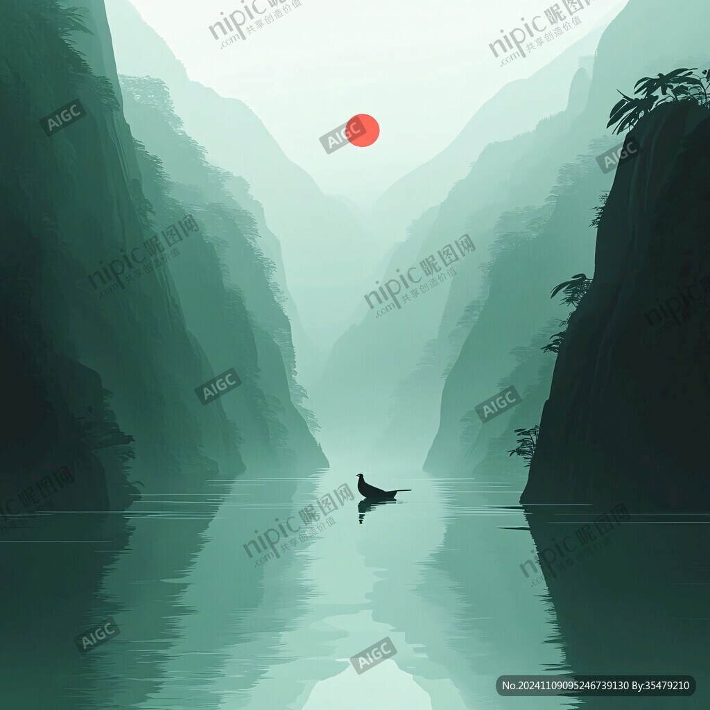 山水行舟插画