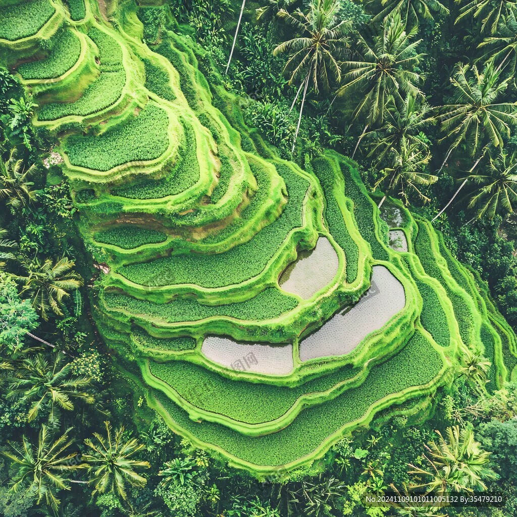 鸟瞰绿色梯田
