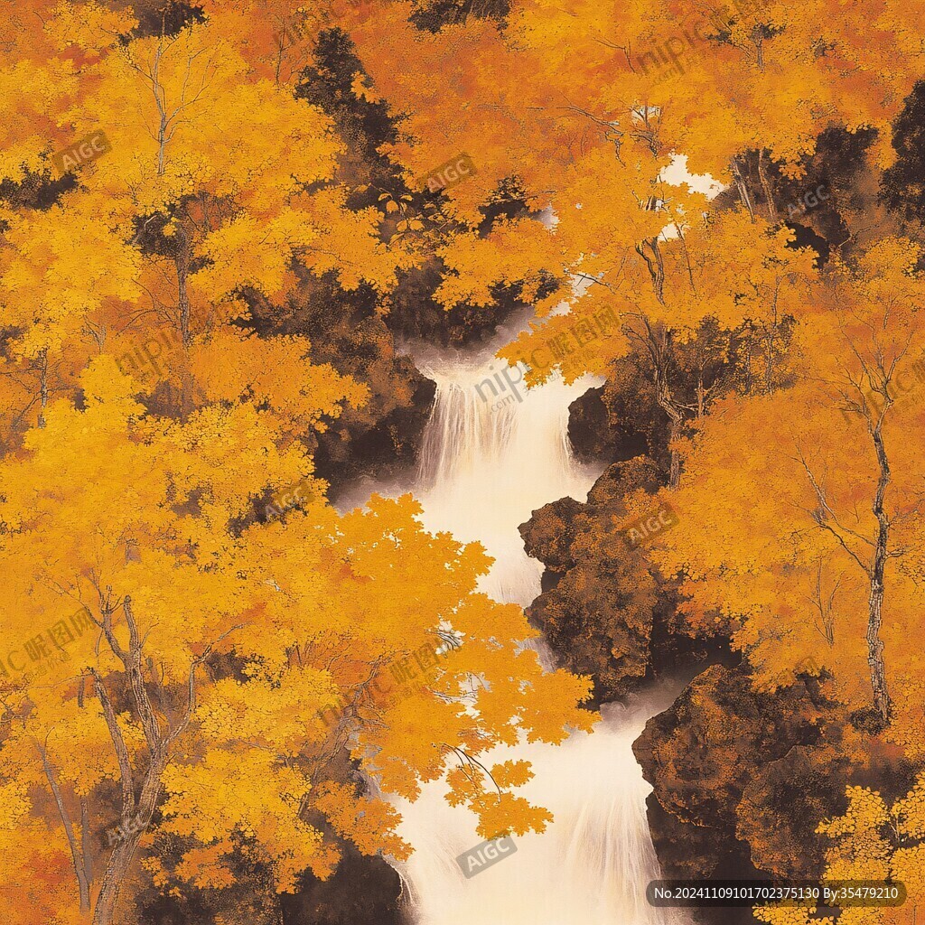 淡雅金色烟雾山水
