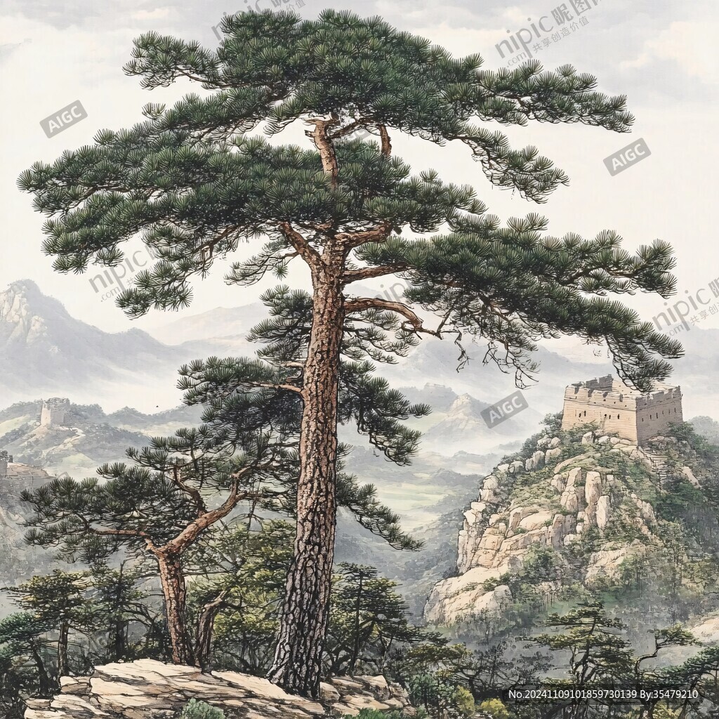 迎客松油画