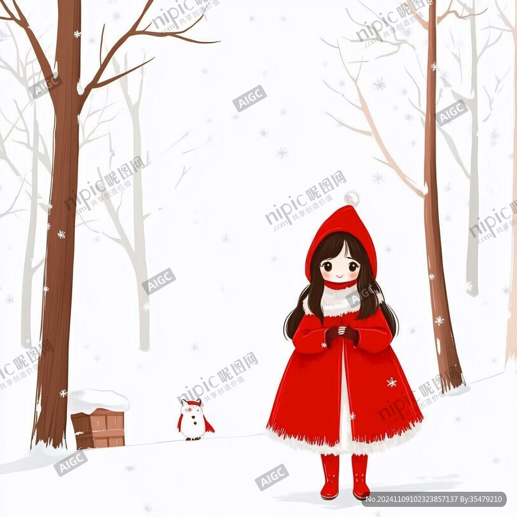雪中红衣女孩