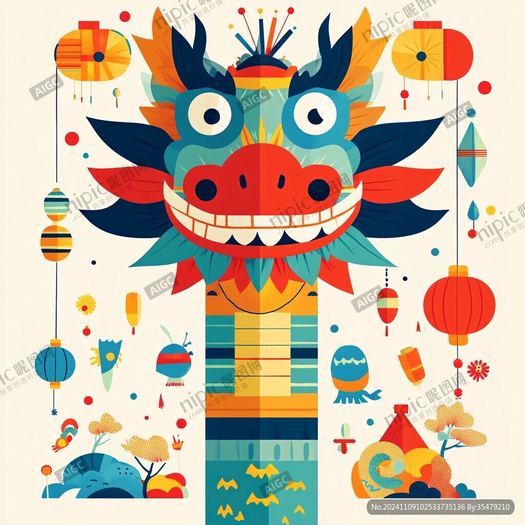 龙年扁平风插画