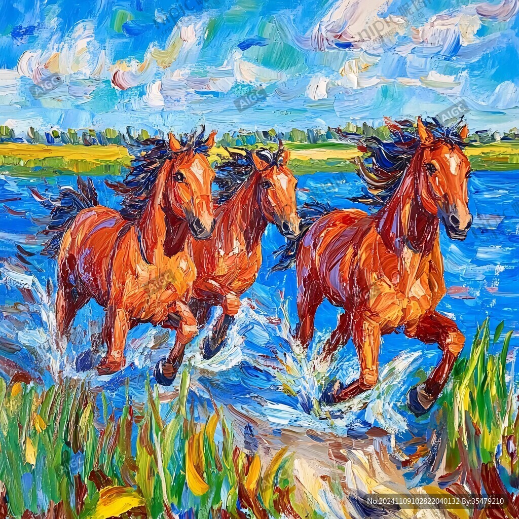骏马油画