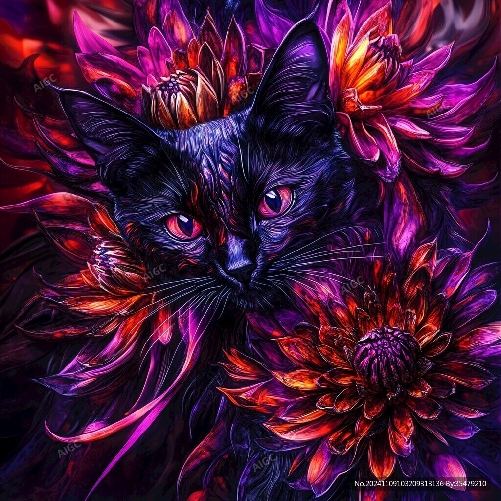 油画大花猫