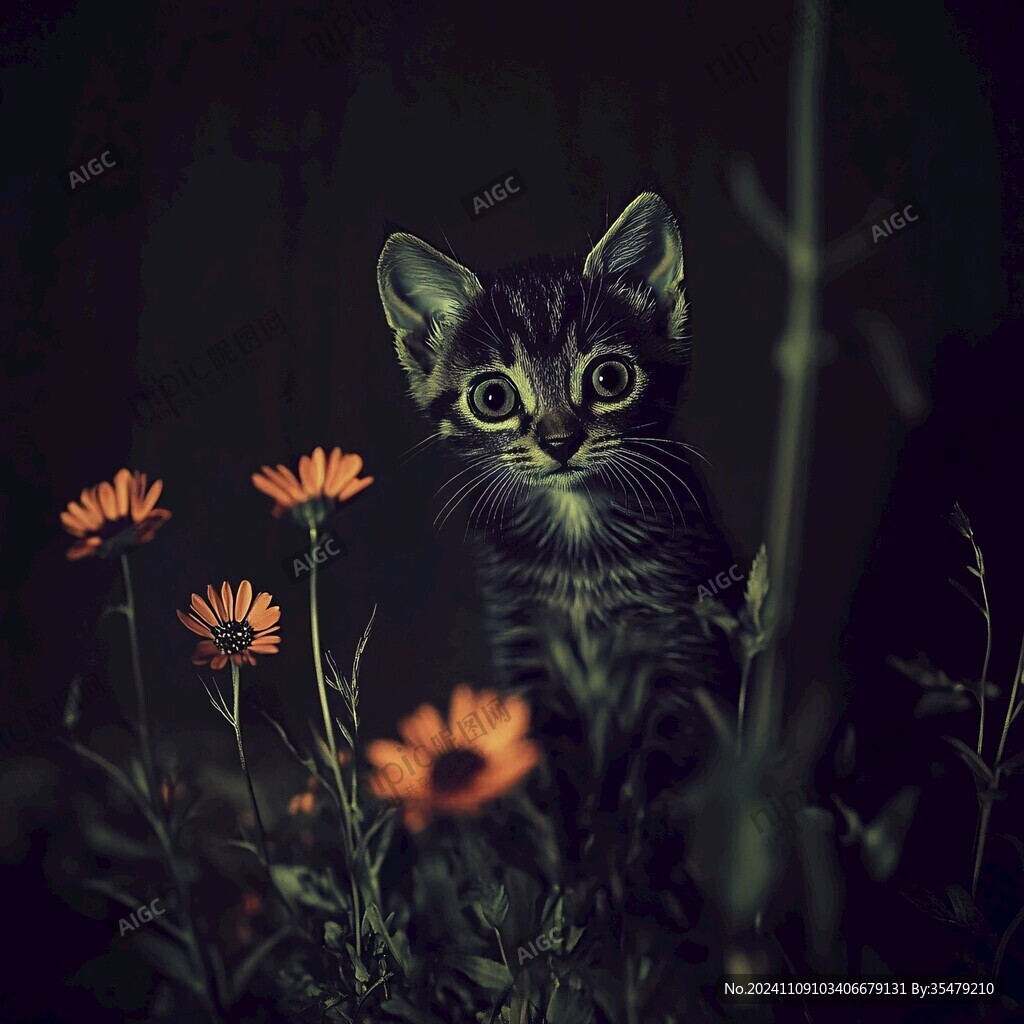 花丛中的小猫
