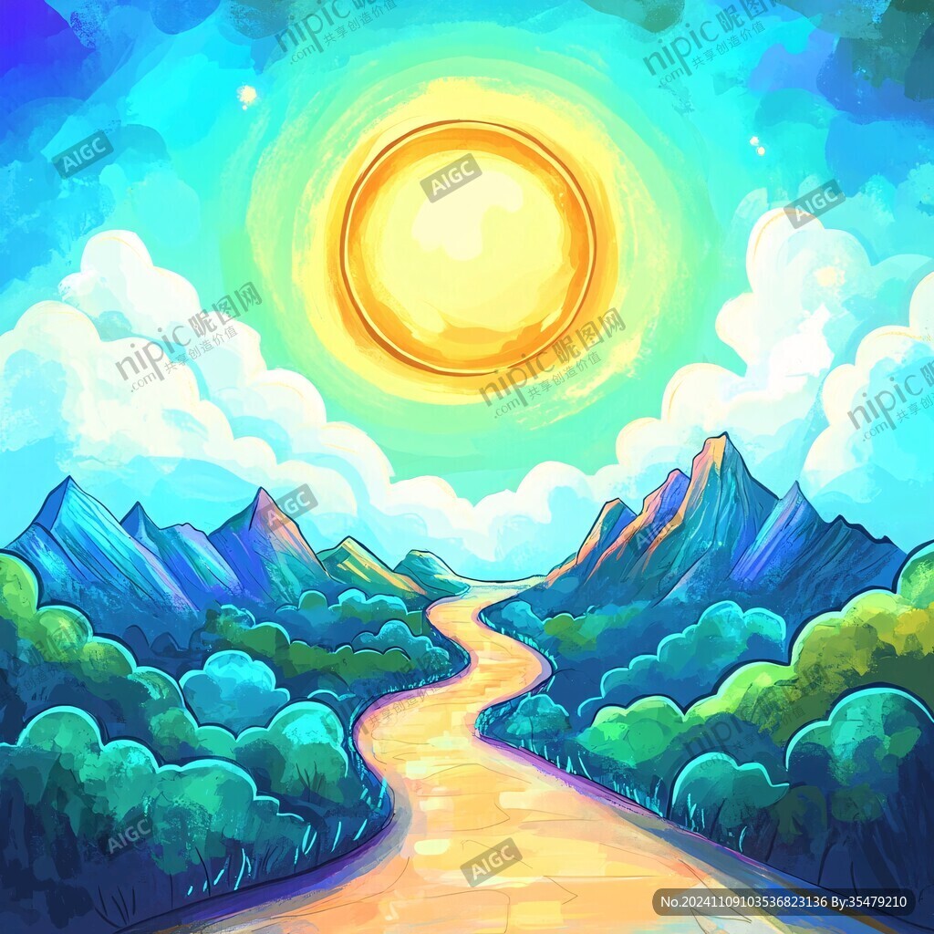阳光晴朗风景插画