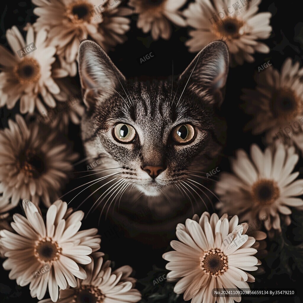 猫咪与鲜花