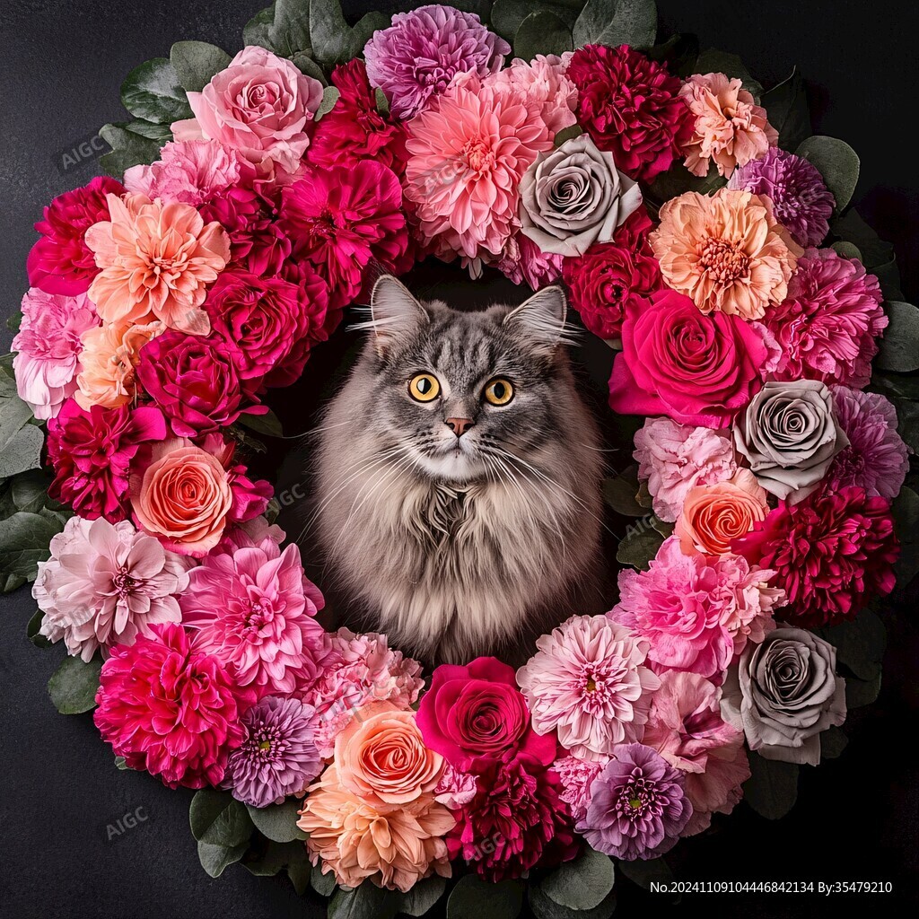 猫咪与鲜花