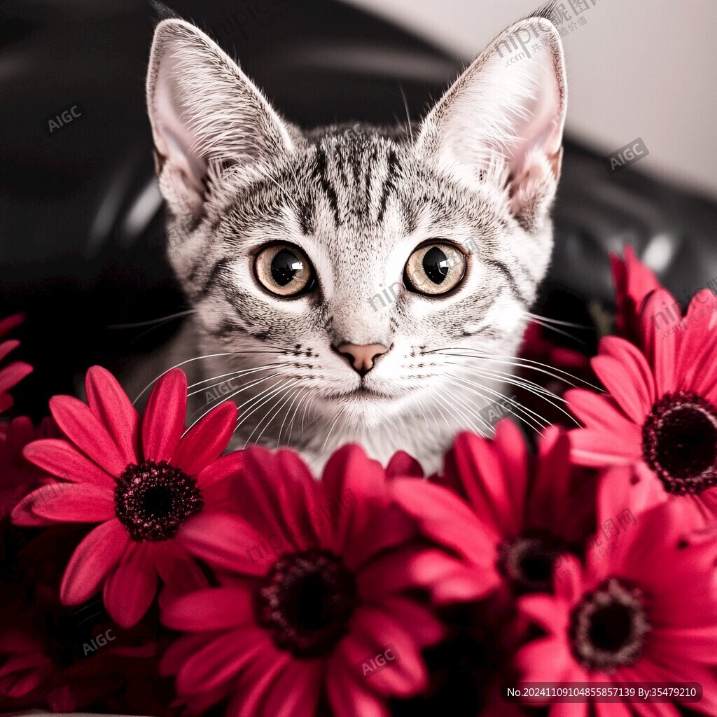 猫咪与鲜花