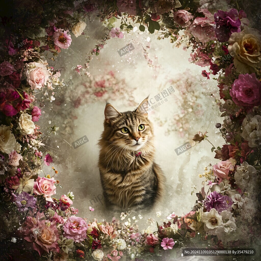 猫咪与鲜花