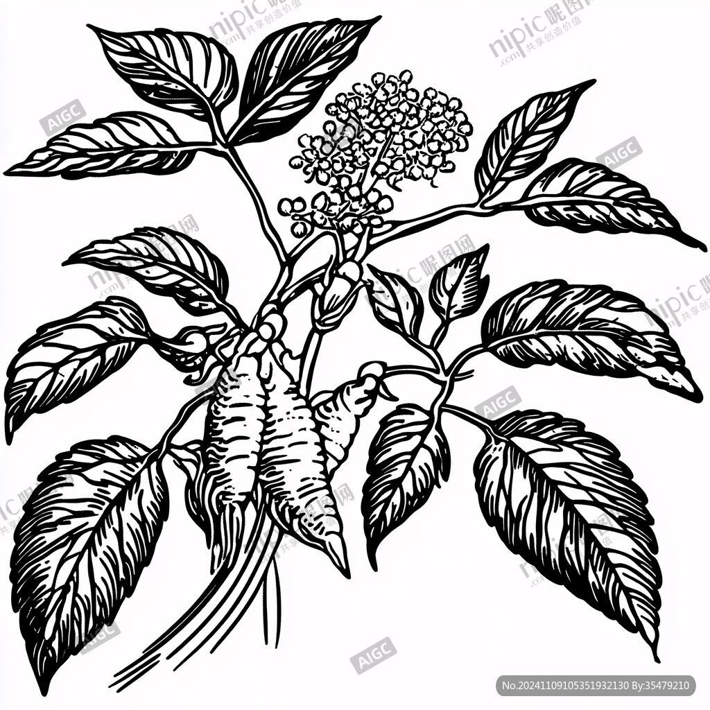 人参版画手绘白描