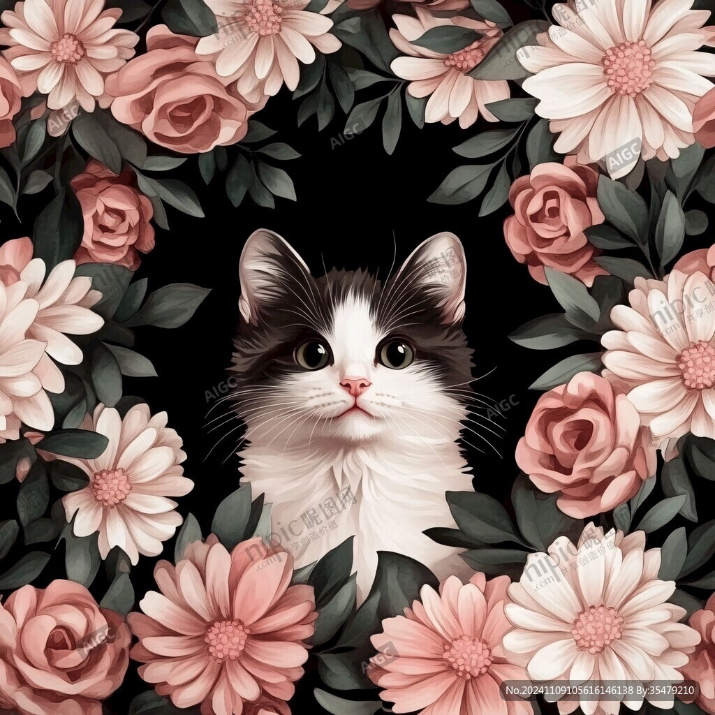 猫咪与鲜花