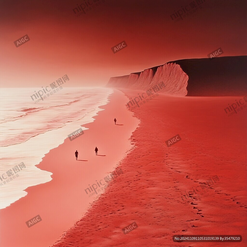 粉红色的超现实海景