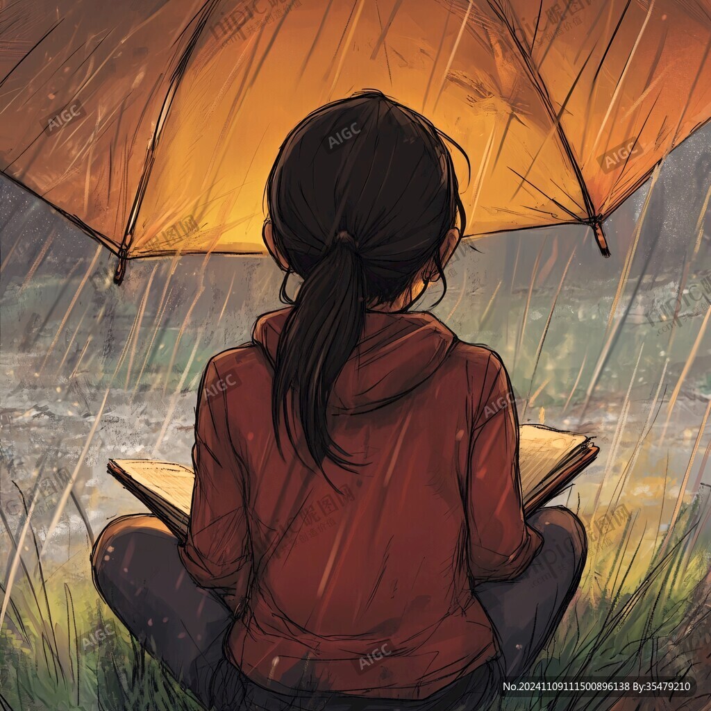 雨中撑伞的少女