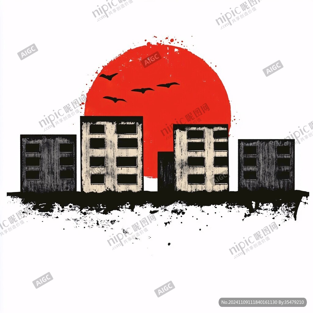 日落建筑插画