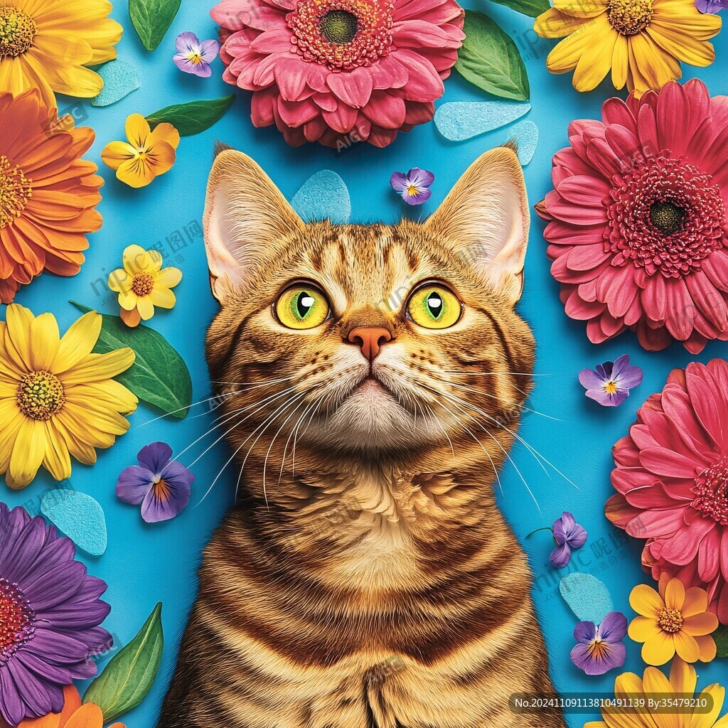 猫咪与鲜花