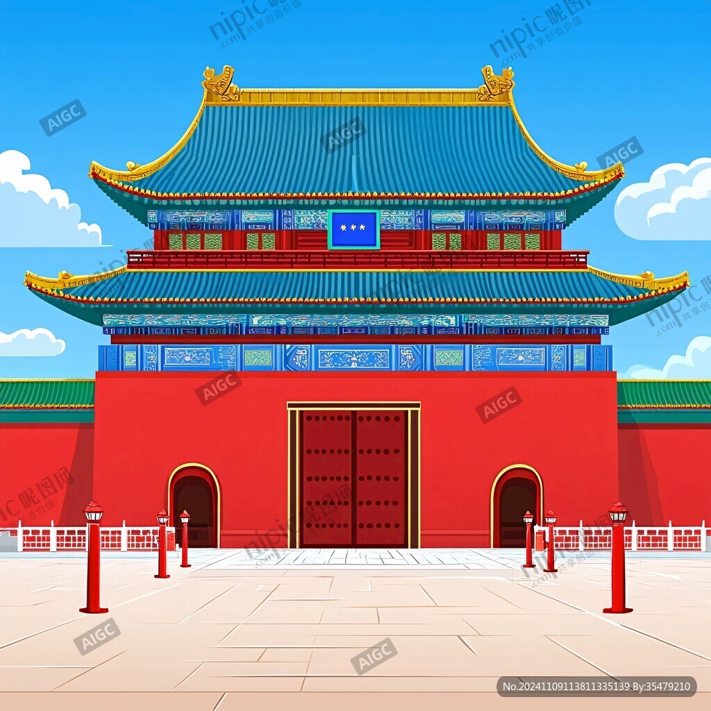 故宫午门立面插画图