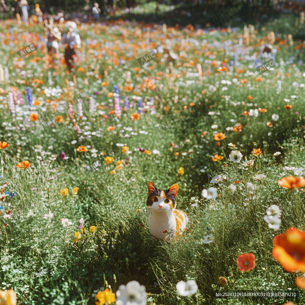 花丛中的猫