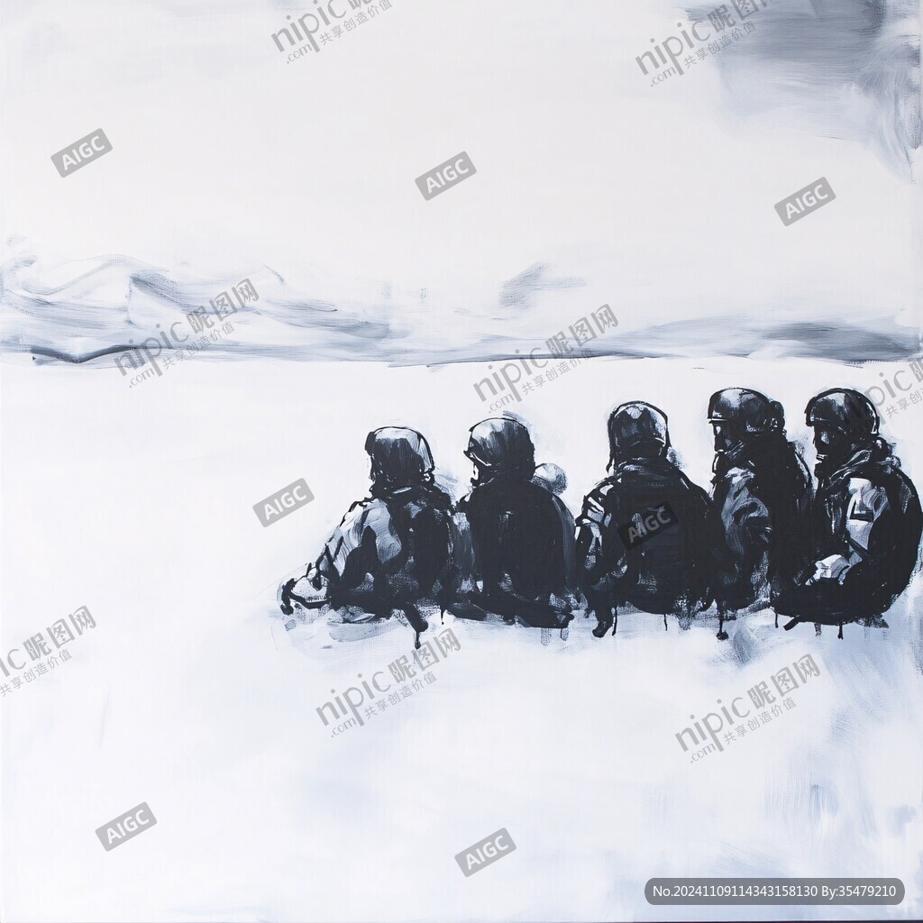 雪地行军版画