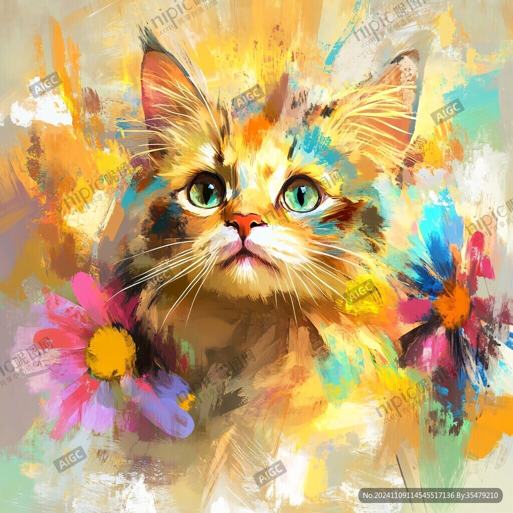 手绘大眼萌猫咪装饰画