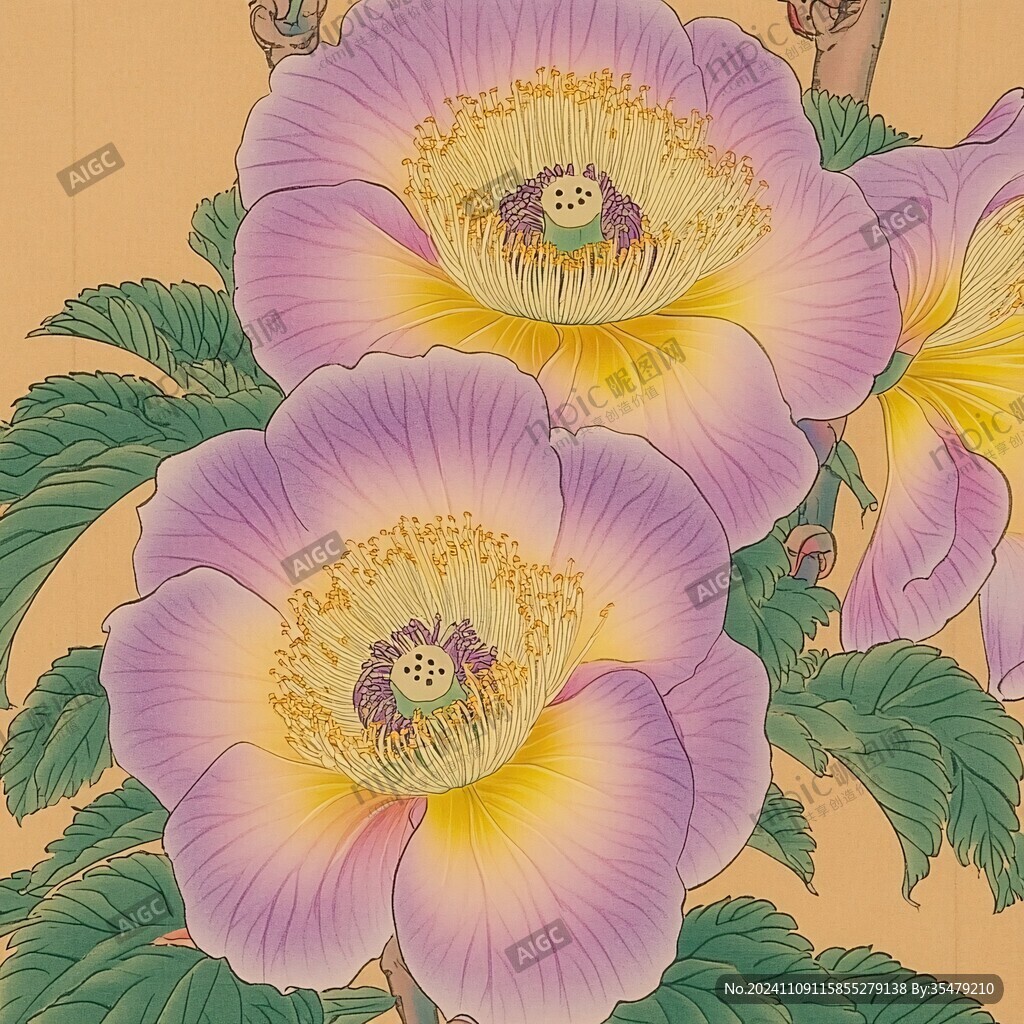 现代牡丹手绘花纹