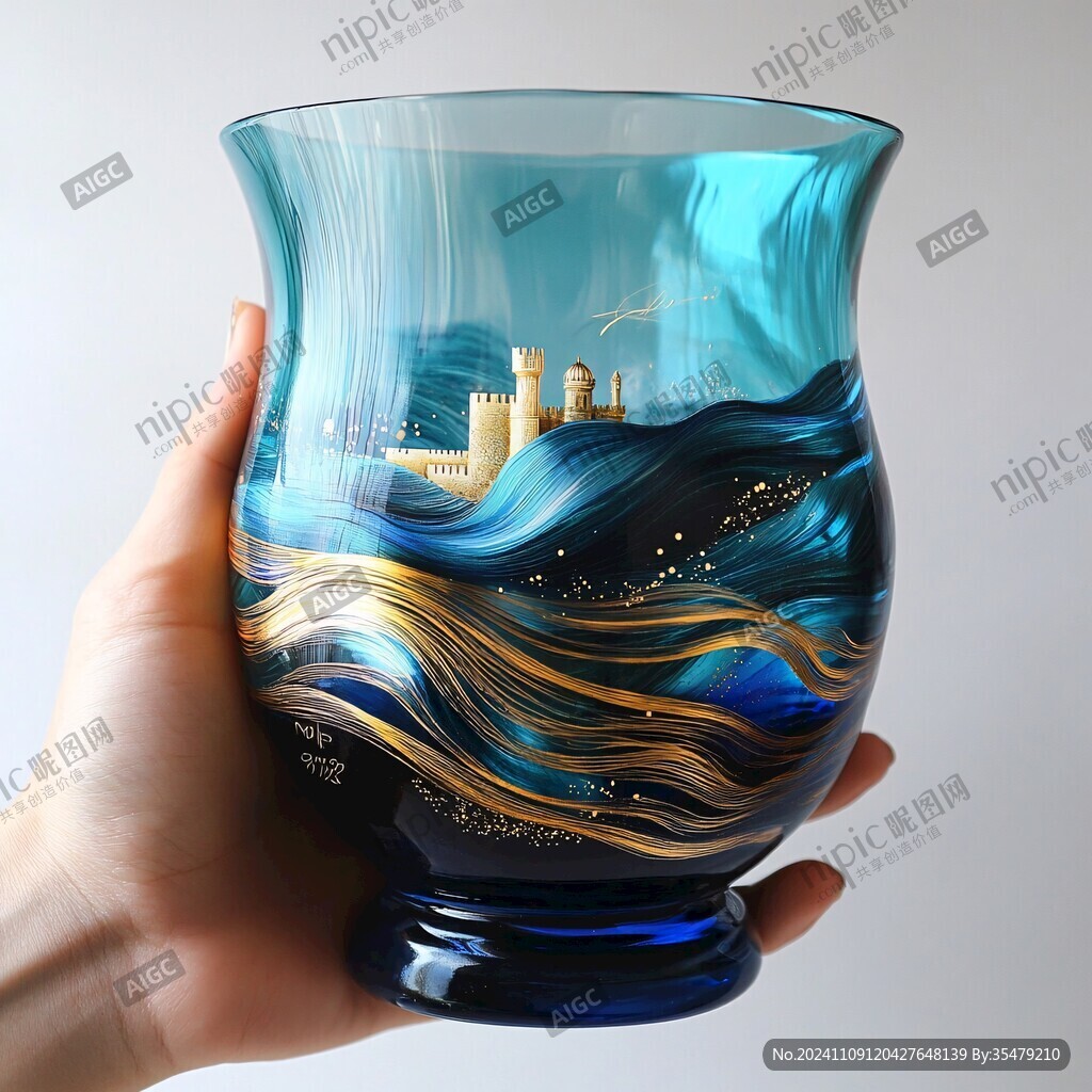 捷克刻风景玻璃杯