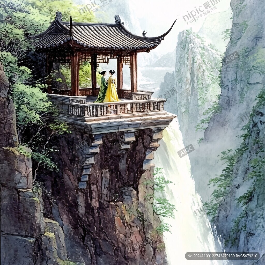 天界晓钟风景插画