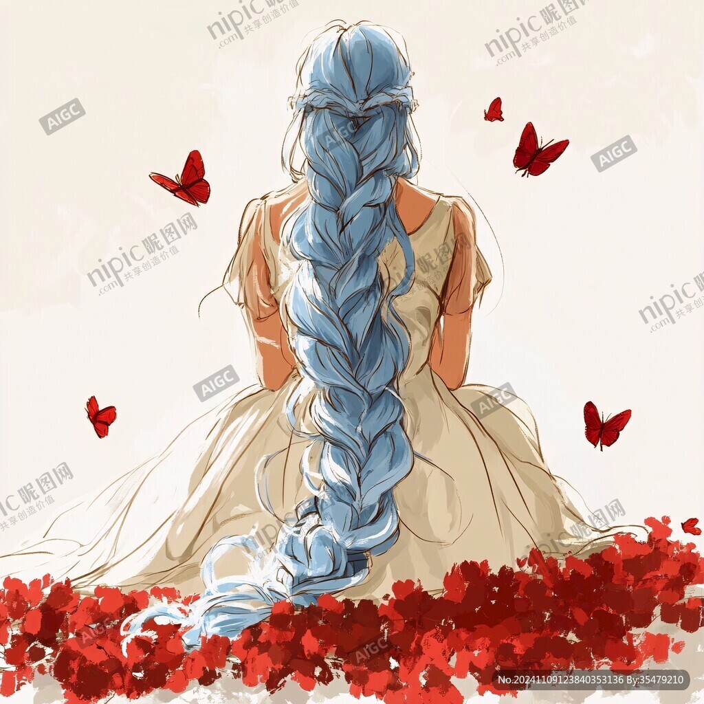 麻花辫女孩插画