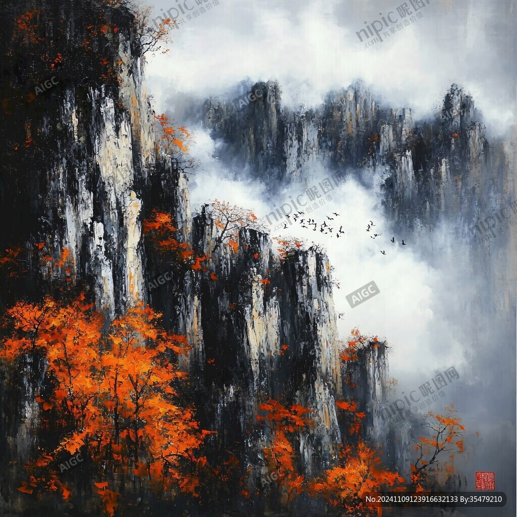 山云雾风景画