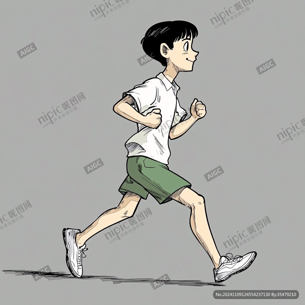 手绘奔跑的少年