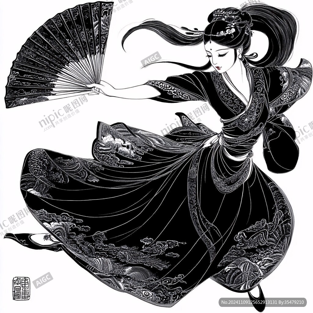 描黑执扇
