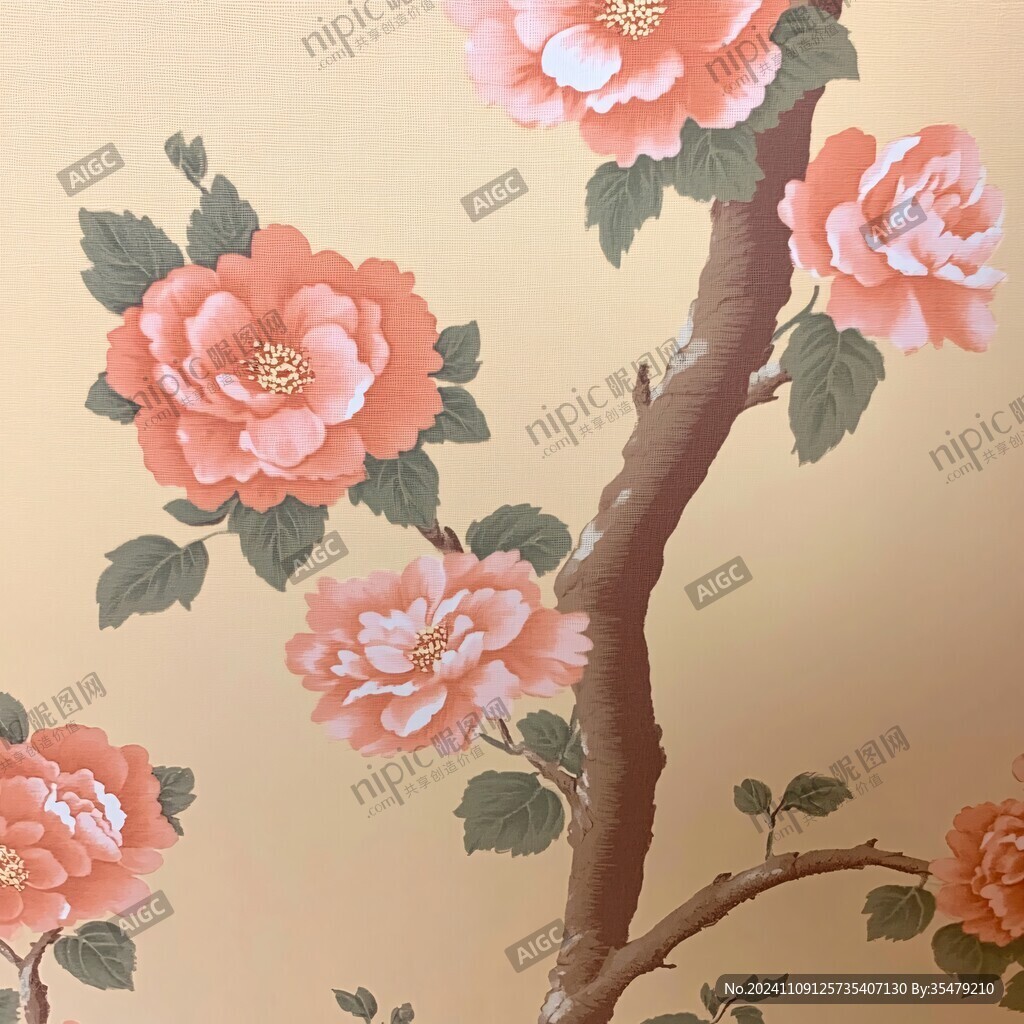 壁画牡丹花