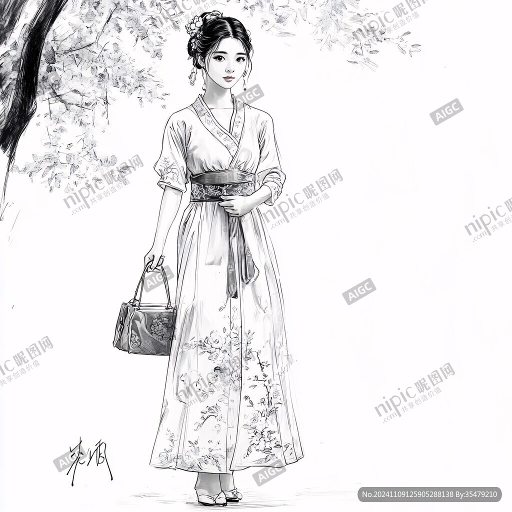汉服女孩手绘